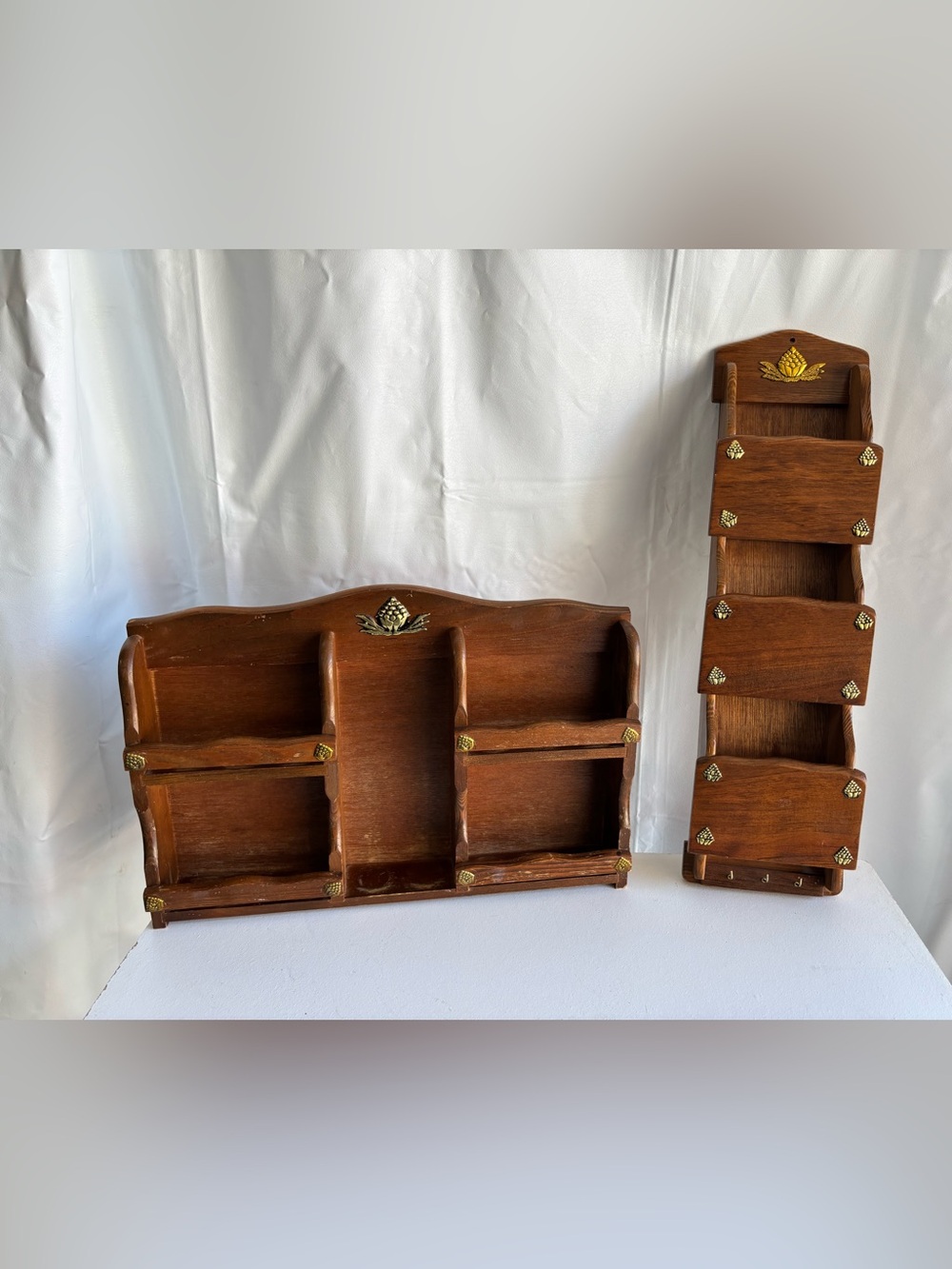 Set of 2 vintage wood storage shelves